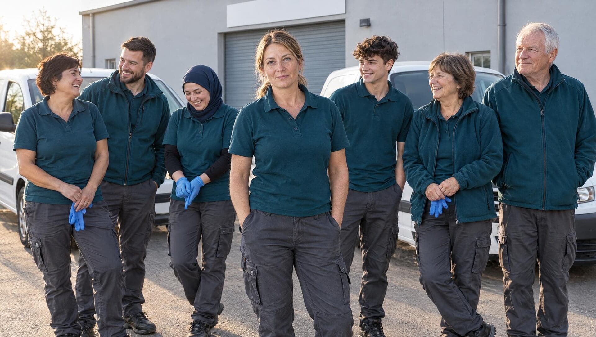 Das Team von Kortmann vor den Firmenwagen in Hagen