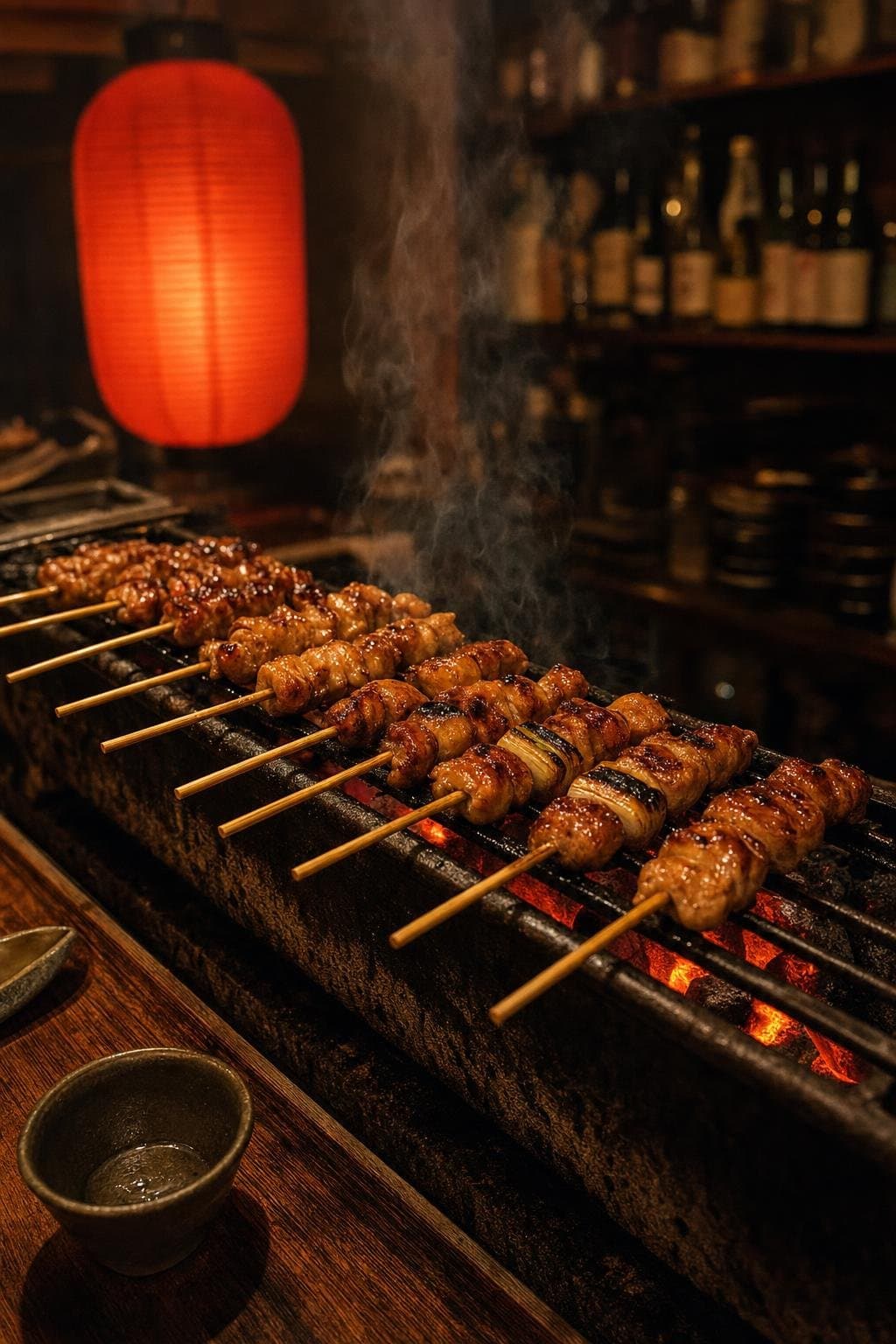 Yakitori-Spieße auf dem Holzkohlegrill