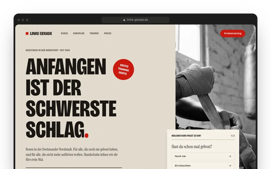 Website eines Boxstudios – Vorschau