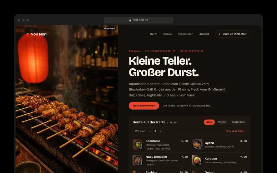 Vorschau: Website einer Izakaya