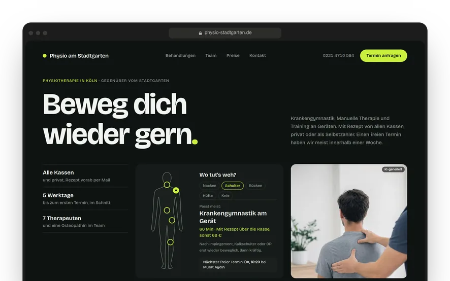 Vorschau: Website einer Physiopraxis