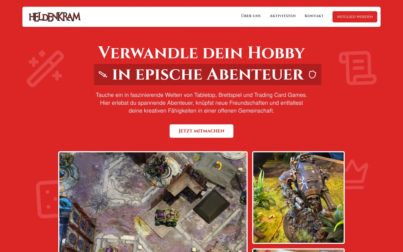Heldenkram e.V.: die Startseite auf dem Computer