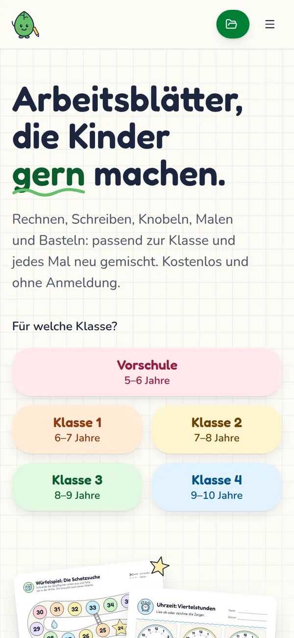Knobelblatt: die Startseite auf dem Handy