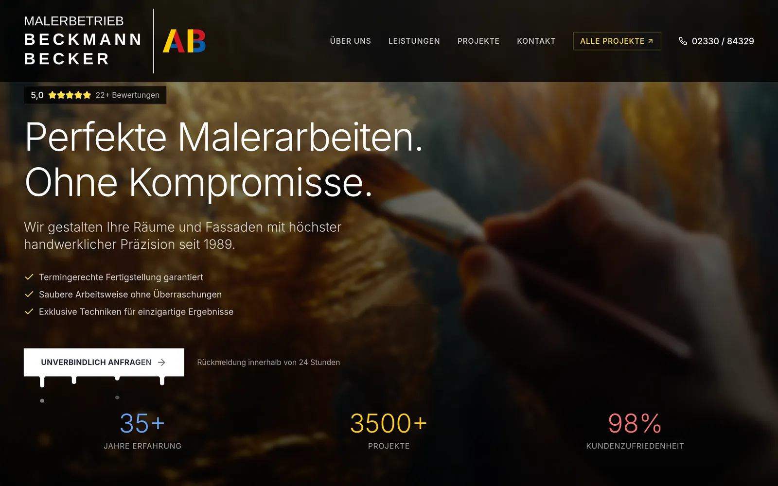 Maler Beckmann Becker: die Startseite auf dem Computer