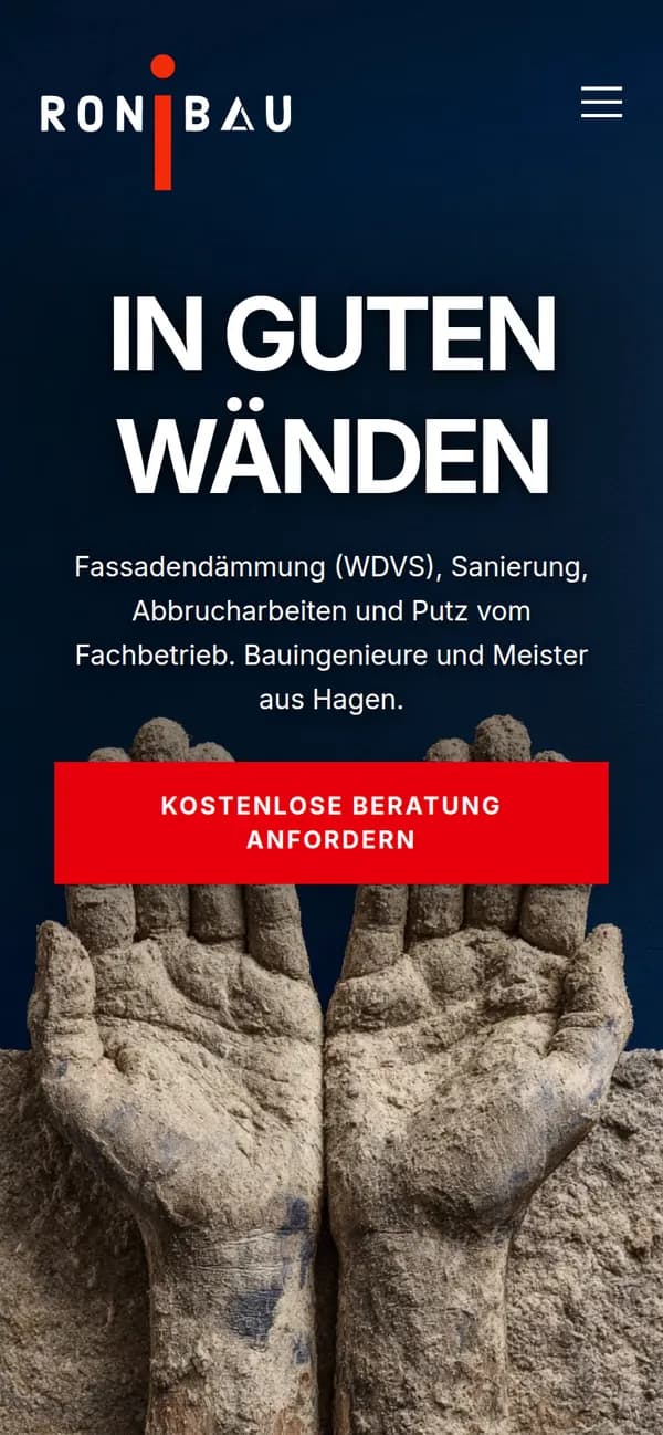 Roni Bau NRW: die Startseite auf dem Handy